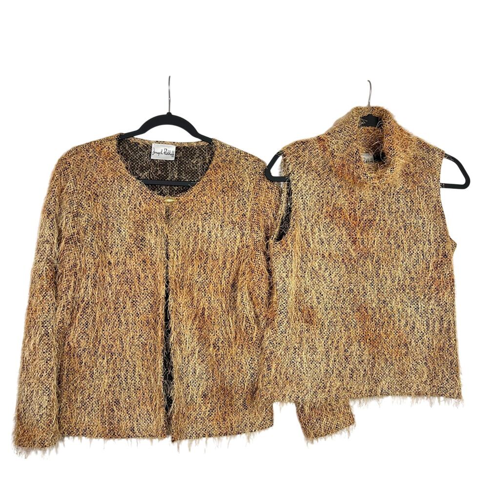 Joseph Ribkoff 2PC Women's M Eyelash Cardigan & Sleeveless Turtleneck Sweater